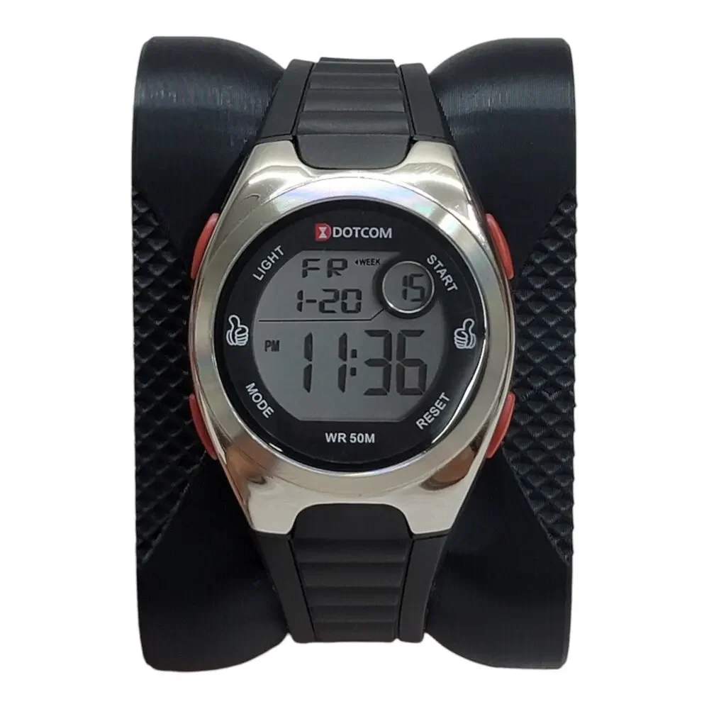 Y2K DOTCOM Digital LCD Watch Black Silver Cyber Retro Thumbs Up Brave Heart